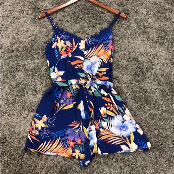 As U Wish Pants - As U Wish Romper with Belt/ Floral Blue Patter/ M